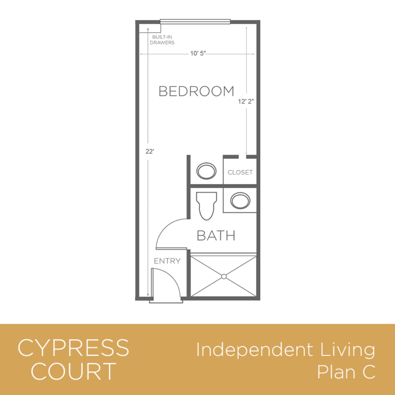 Floor plan of a Cypress Court independent living space, Plan C.