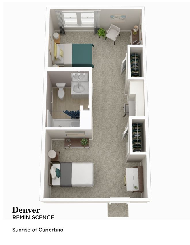 Top view of a compact one-bedroom apartment floor plan.