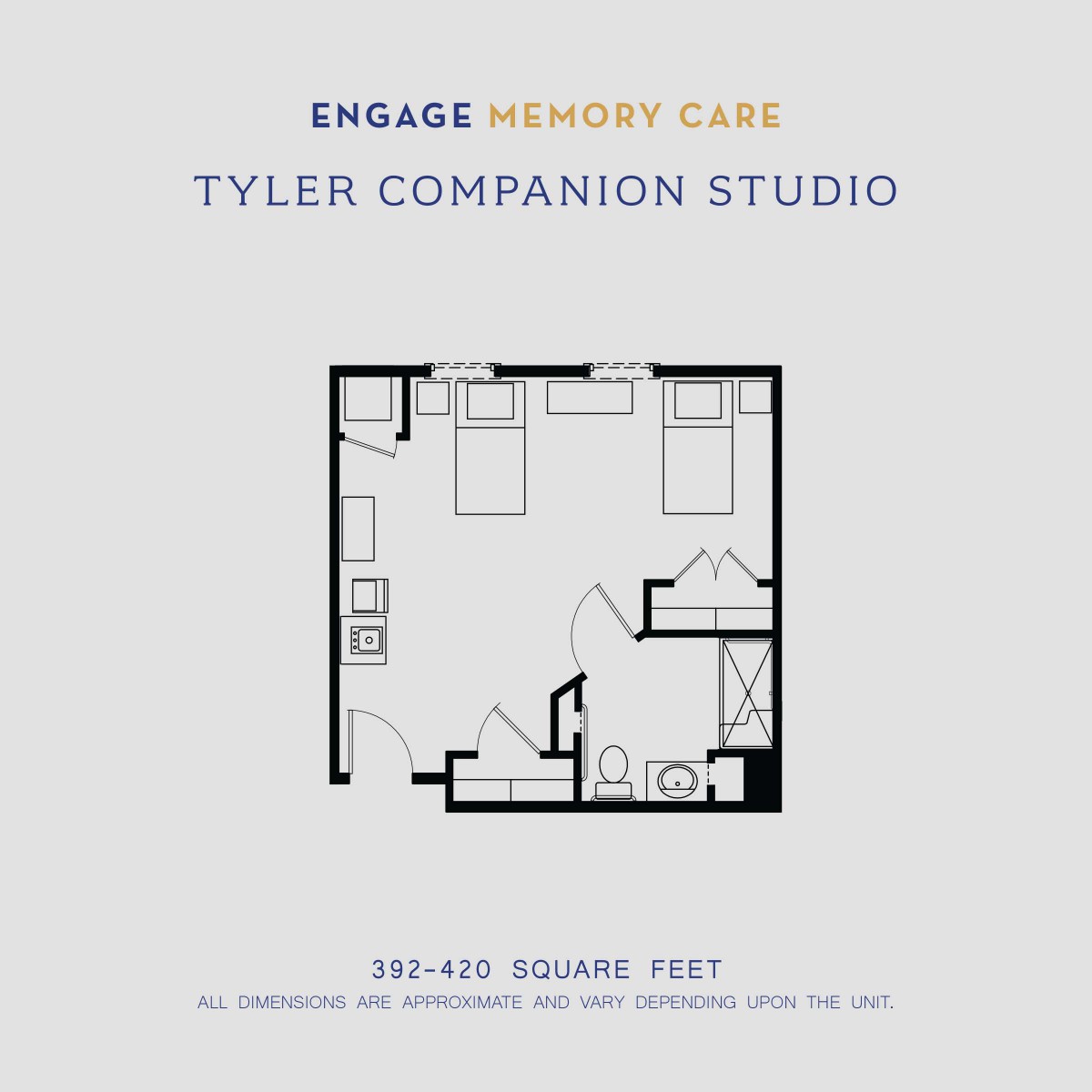 Floor plan of the Tyler Companion Studio in Engage Memory Care.