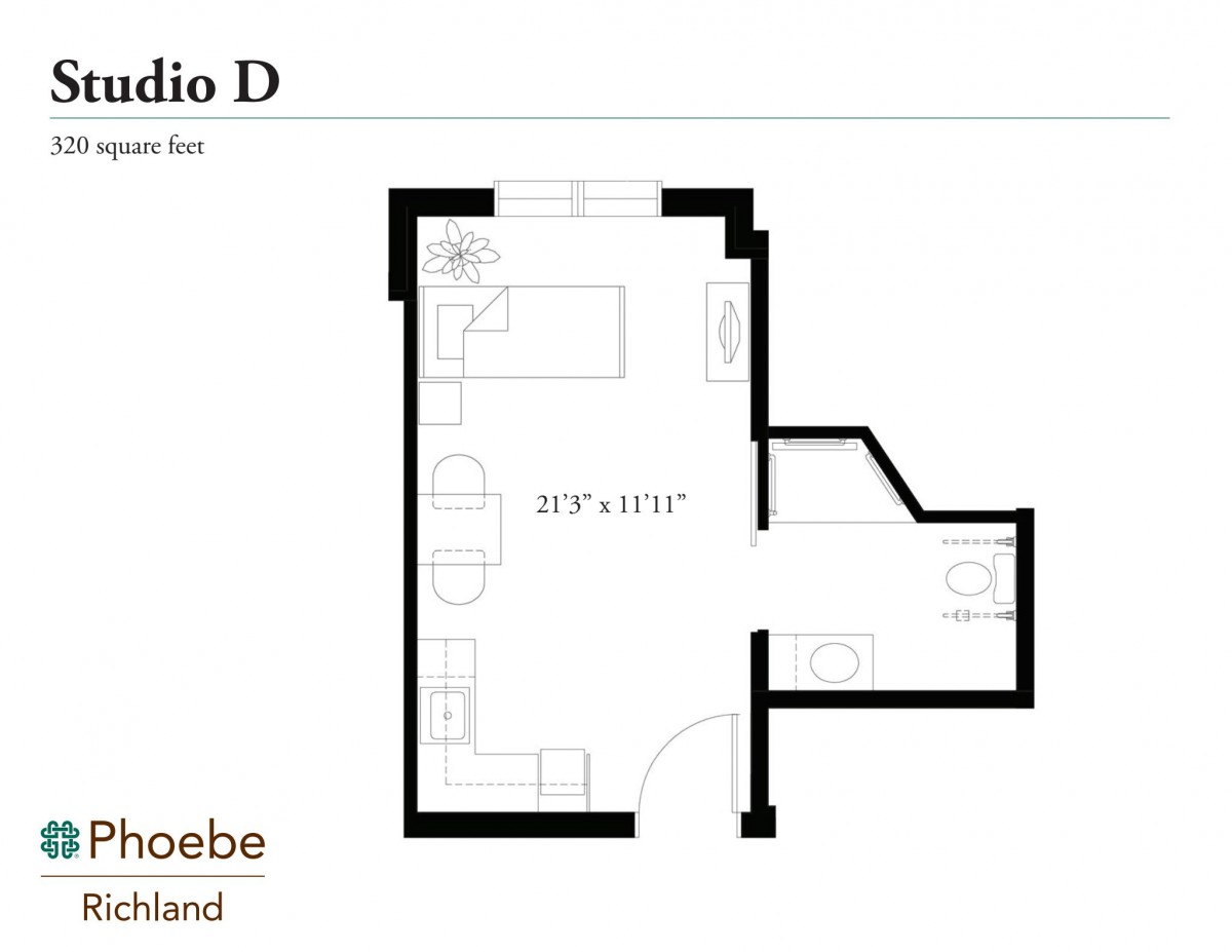 Floor plan of a Studio D apartment layout.
