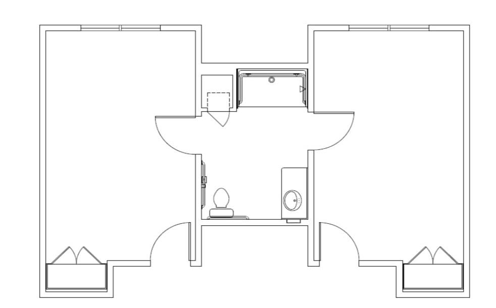 A simple floor plan illustrating a bathroom layout with essential fixtures.