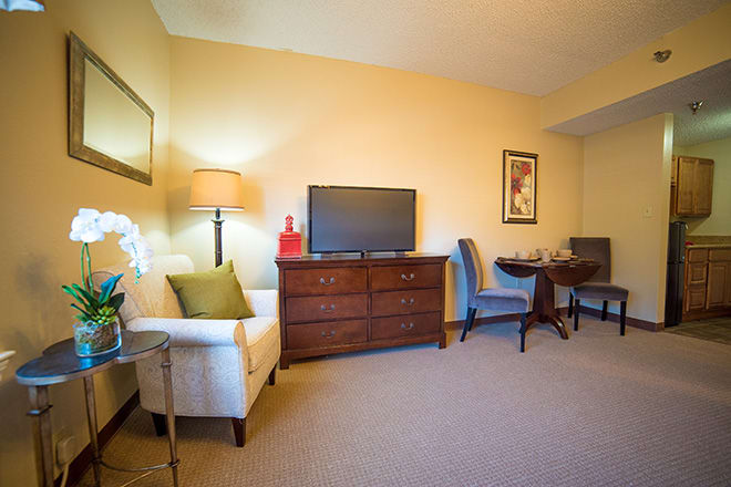 A cozy living room with modern furniture and decor.