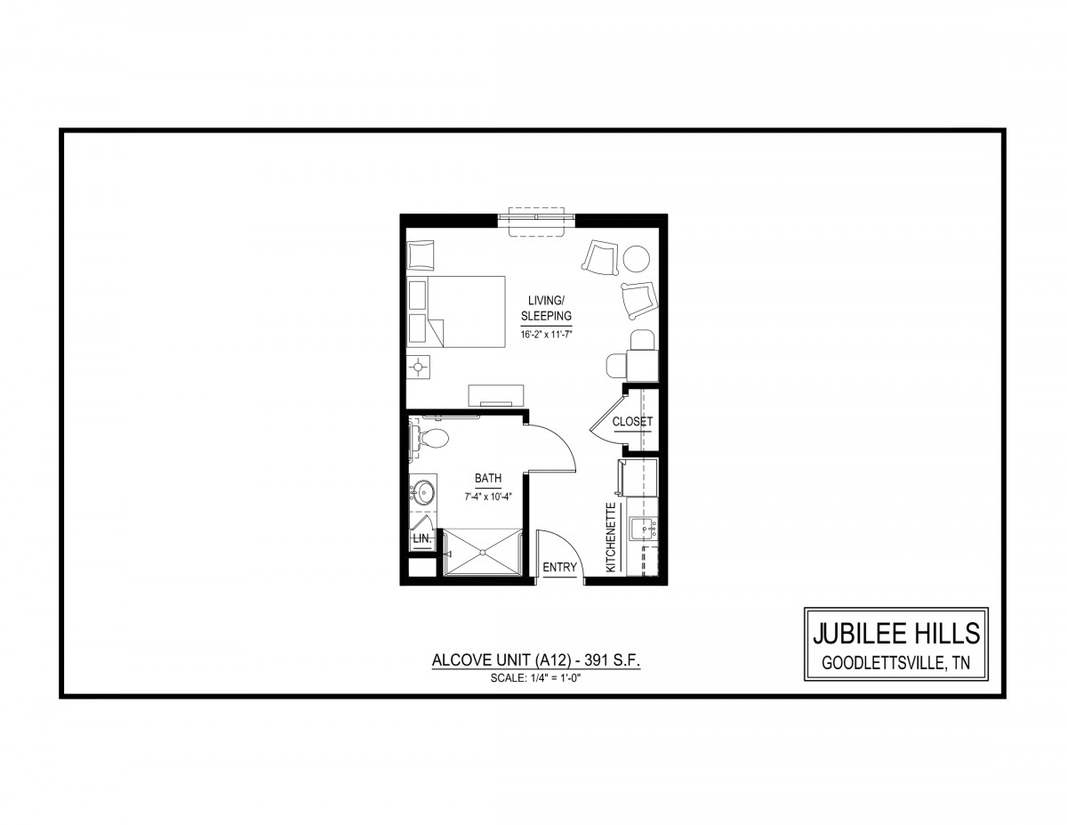 Blueprint of a small apartment layout with indicated rooms.