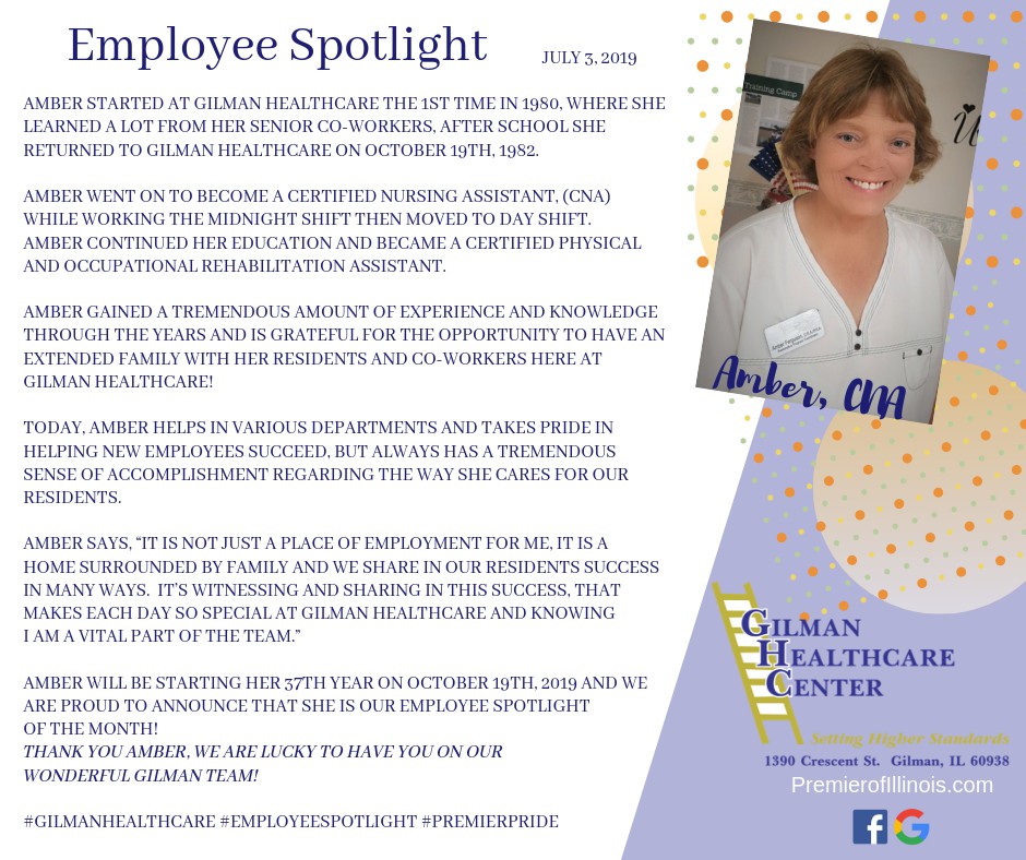 An Employee Spotlight from July 2023 showcasing a staff member at a healthcare center.