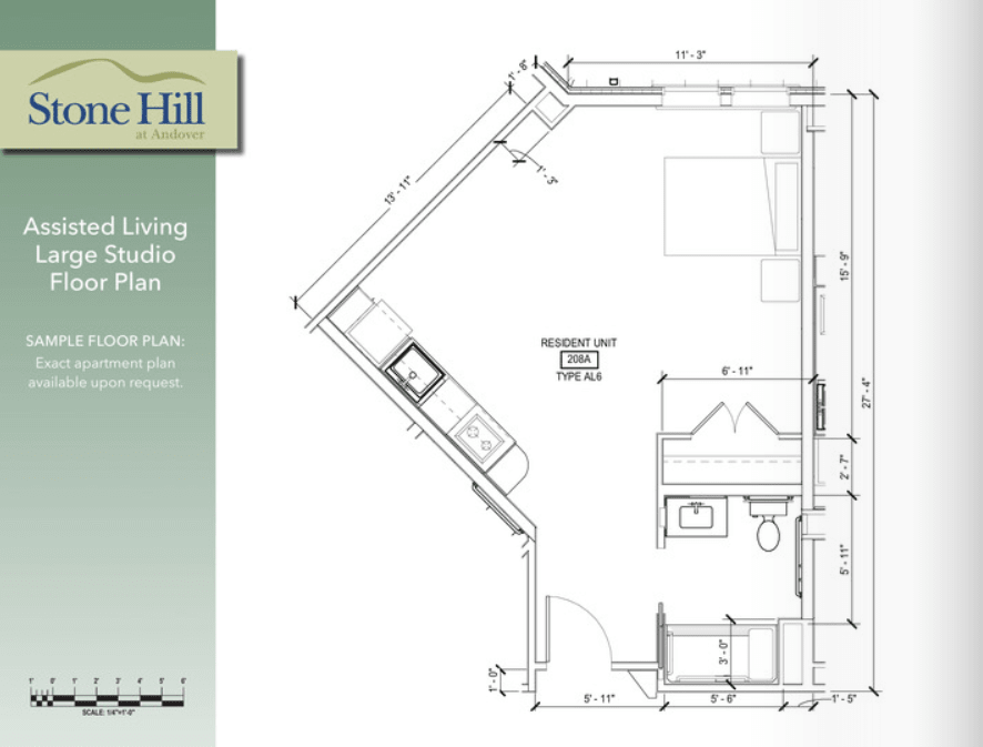 Architectural floor plan of a living space at Stone Hill Lodge.