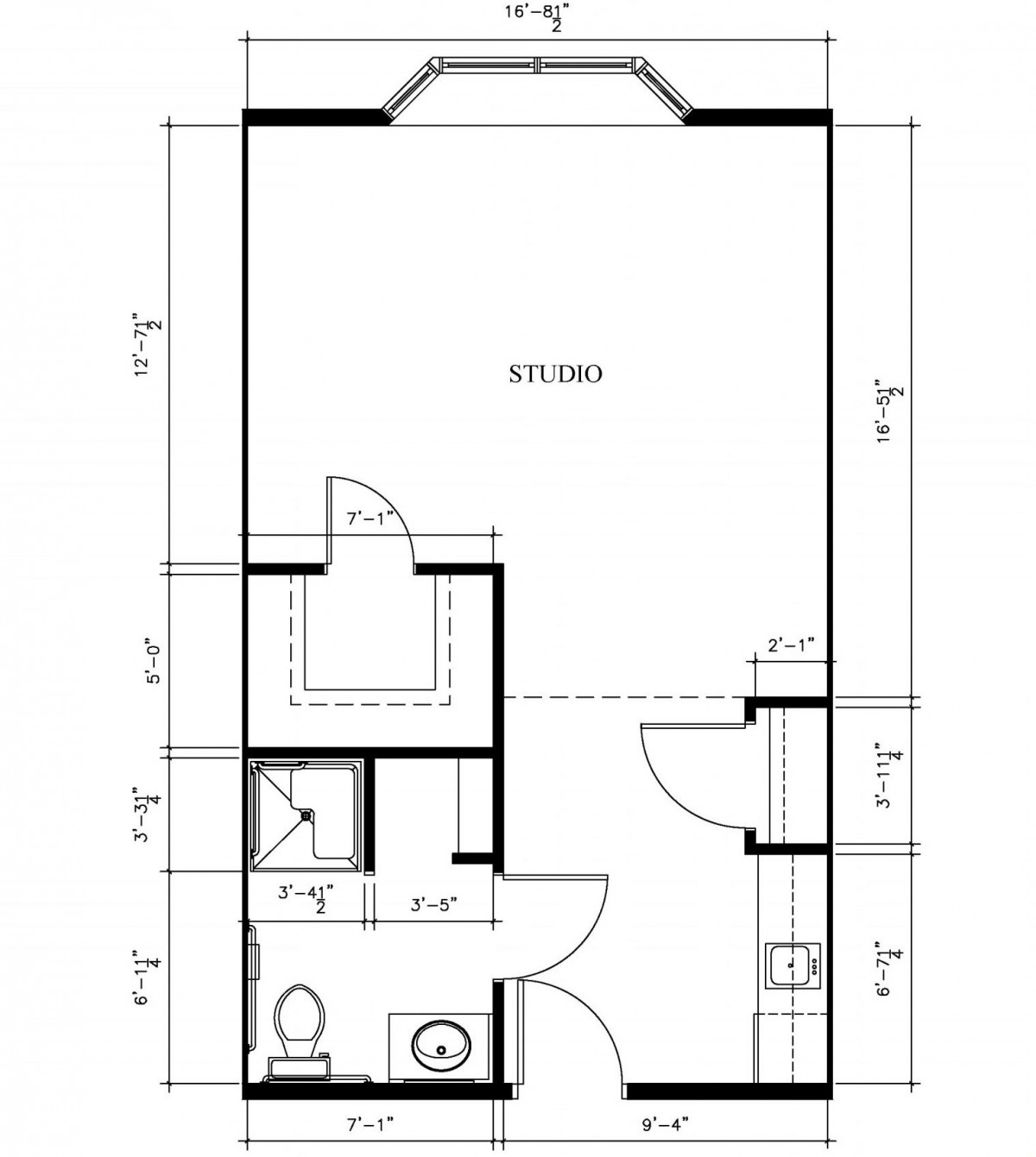 A detailed floor plan showcasing the layout of a room with labeled dimensions and areas for various facilities.