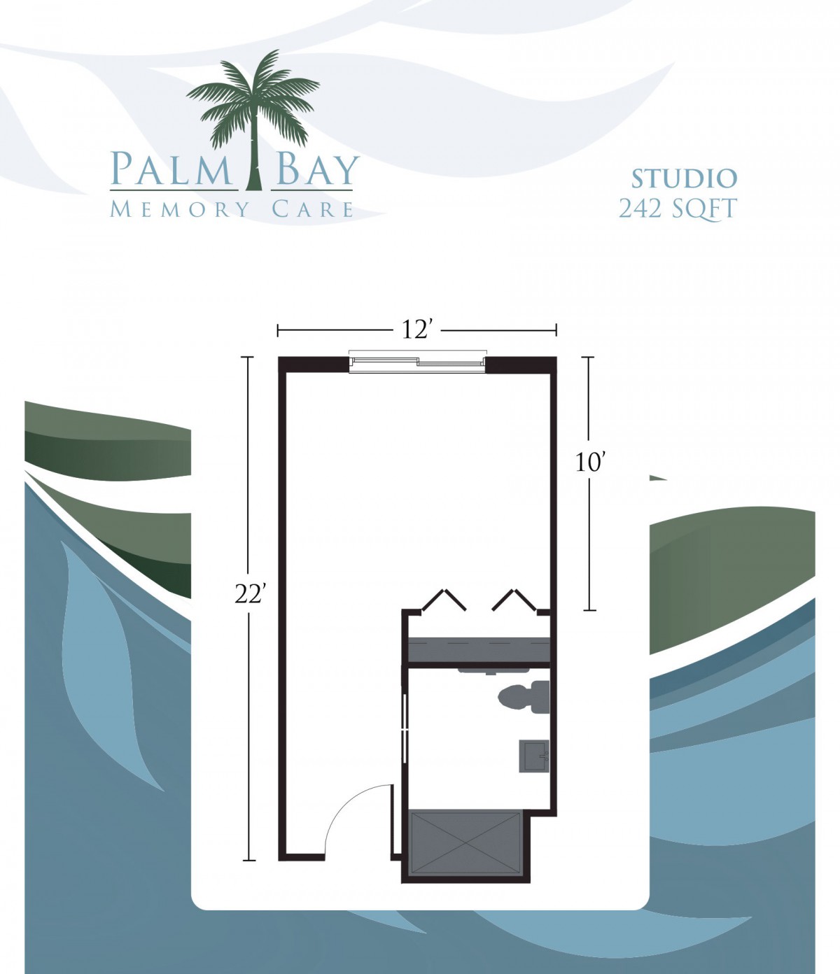 Floor plan of a studio apartment at Palm Bay Resort.