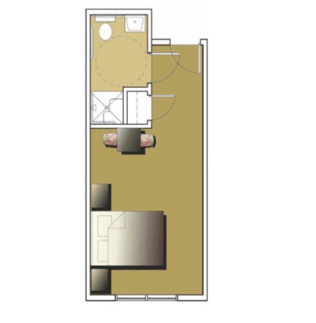 A floor plan showing the layout of a small room with furniture.