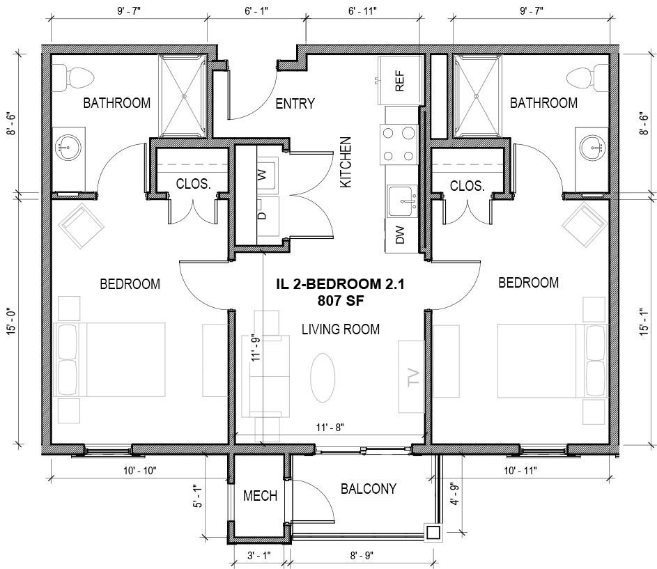 A detailed floor plan of a residential building, showing the arrangement of rooms and spaces.