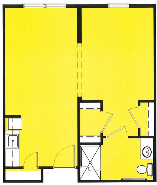 A floor plan depicting an apartment layout with designated spaces for different rooms.