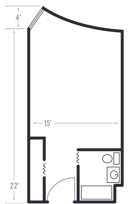 A simple floor plan layout for a compact apartment or room.