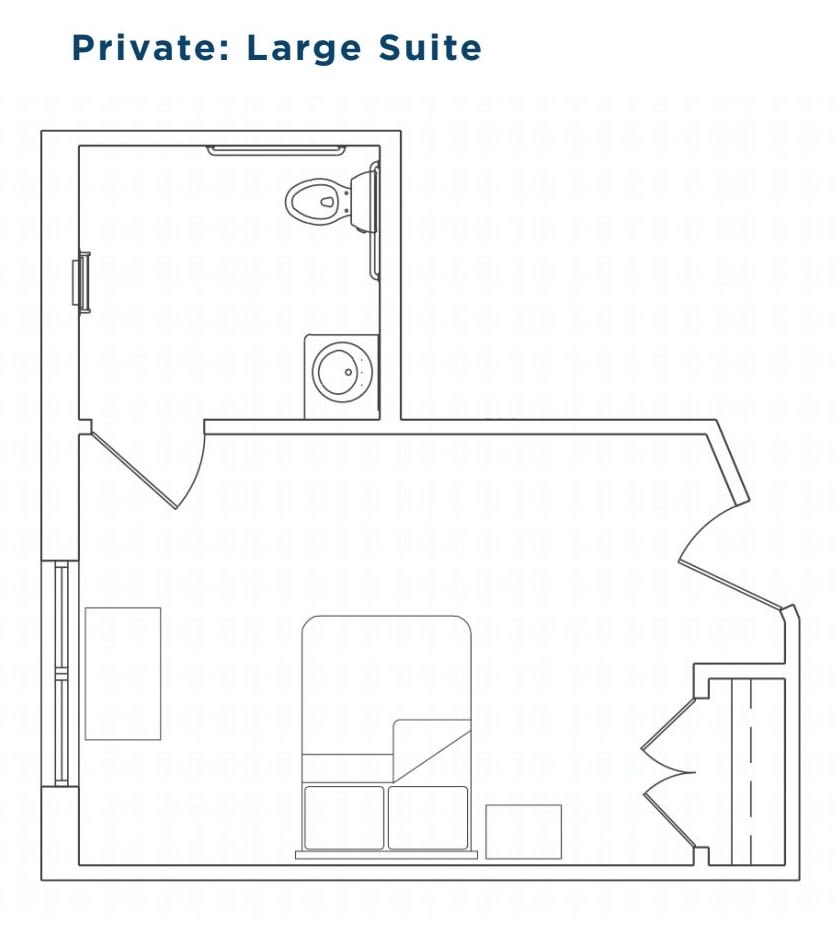 Floor plan of a private large suite.
