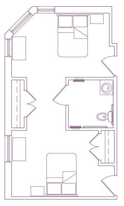 A floor plan diagram showing a layout with a small bathroom.