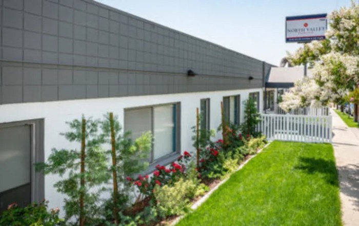A modern house with a well-maintained garden and lush green lawn.