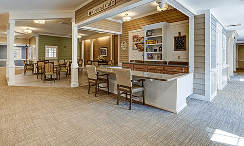 A welcoming lobby area with seating and a reception desk.