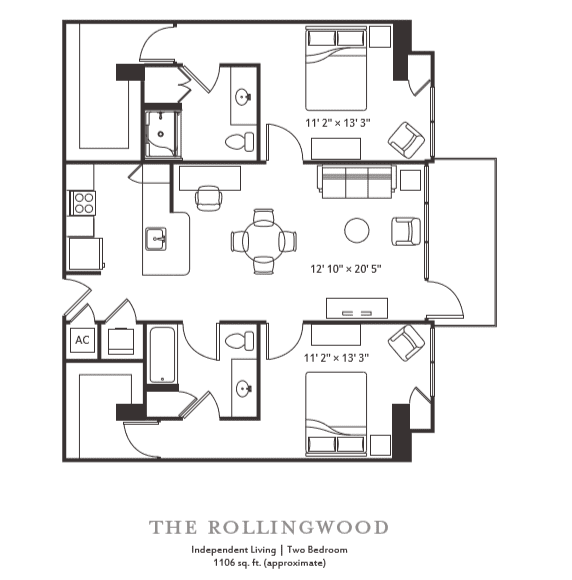 The Rollingwood floor plan layout of a residential apartment.