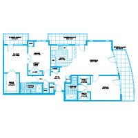 A detailed floor plan of an apartment showing multiple rooms and a balcony.