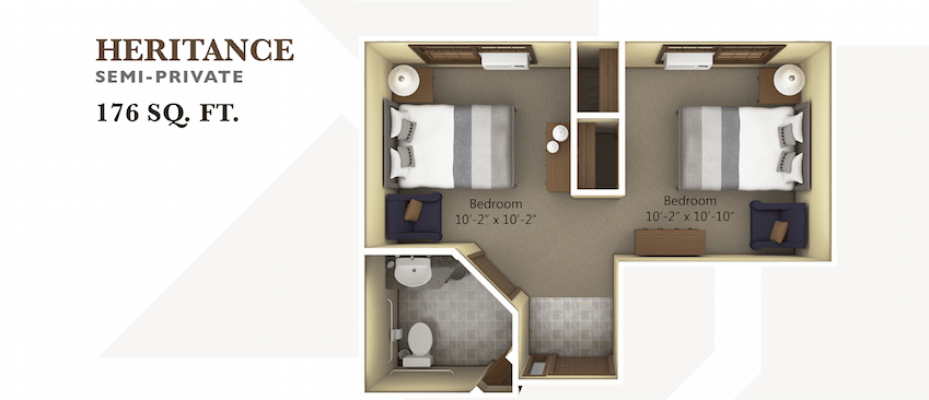 A floor plan of a studio apartment featuring a bedroom and bathroom layout.