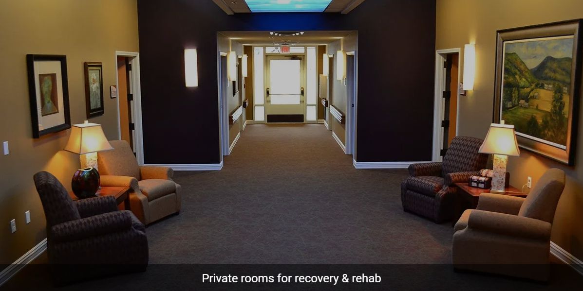 A hallway leading to private rooms for recovery and rehabilitation.