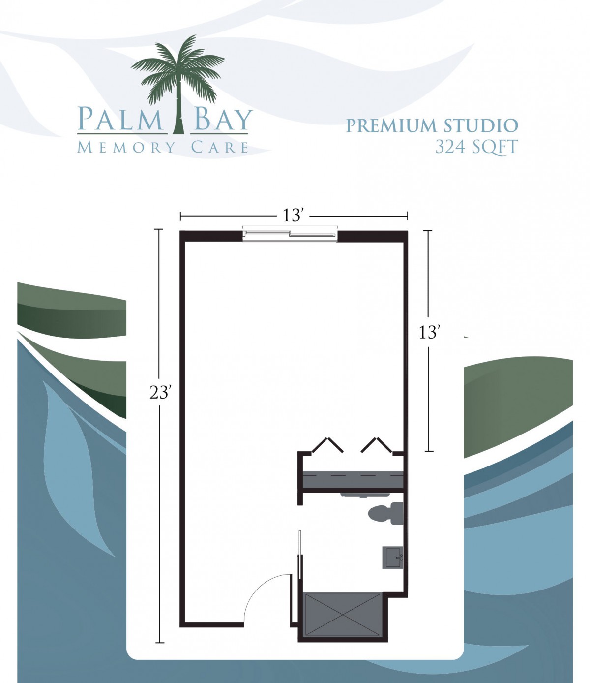 Floor plan of a premium studio apartment at Palm Bay Resort with dimensions 12x17 feet.