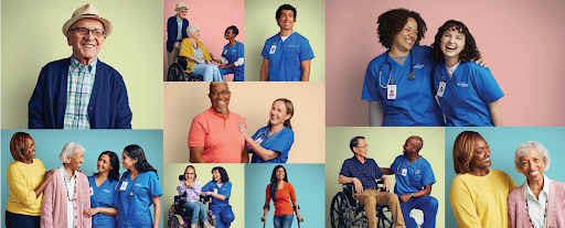 A vibrant collage showcasing healthcare professionals and patients, highlighting the importance of compassion and community in care.