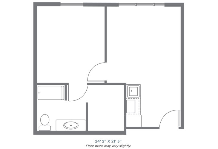 A simple floor plan showing a bathroom and an adjoining room.