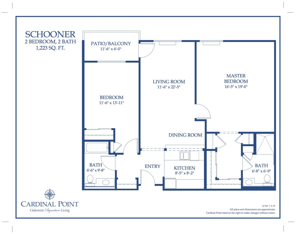 A schematic floor plan of a two-bedroom apartment.