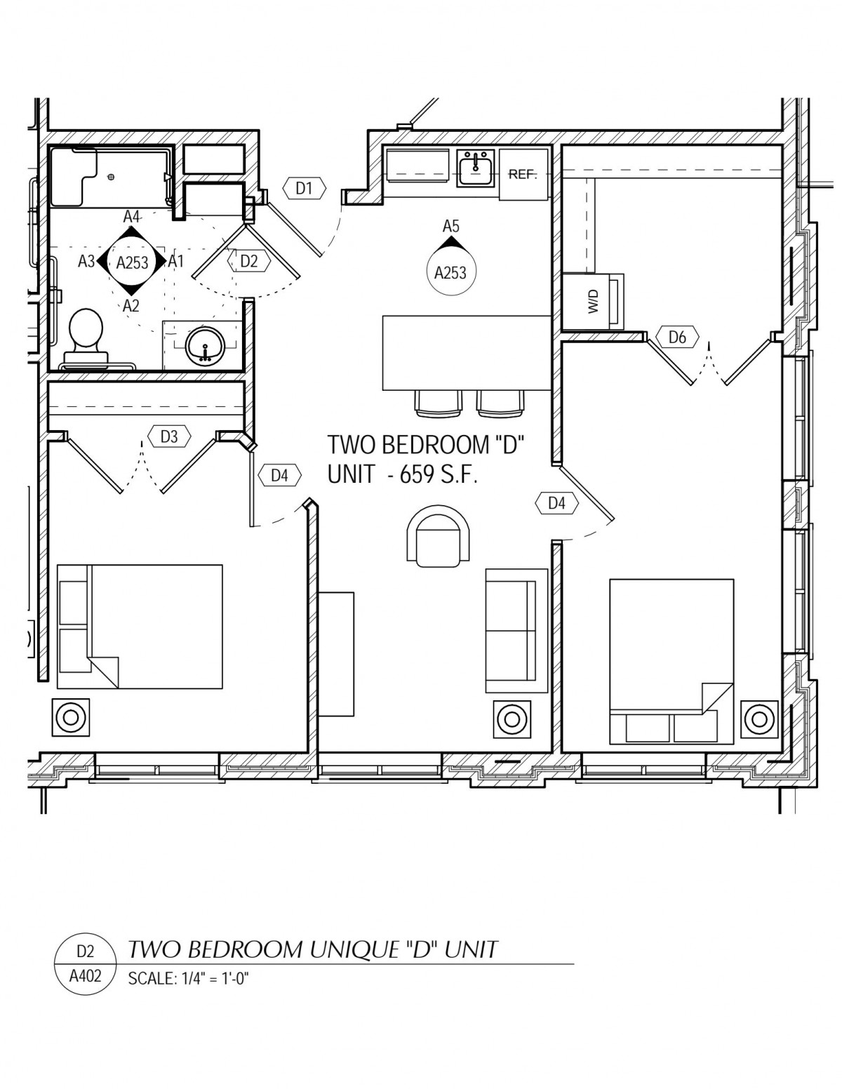 Two-bedroom apartment floor plan layout.