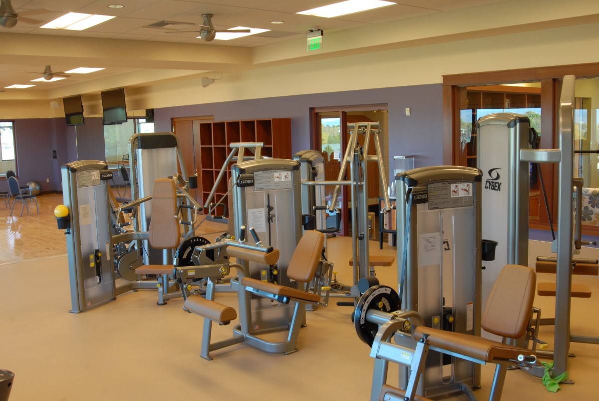 A well-equipped gym with various exercise machines for fitness enthusiasts.