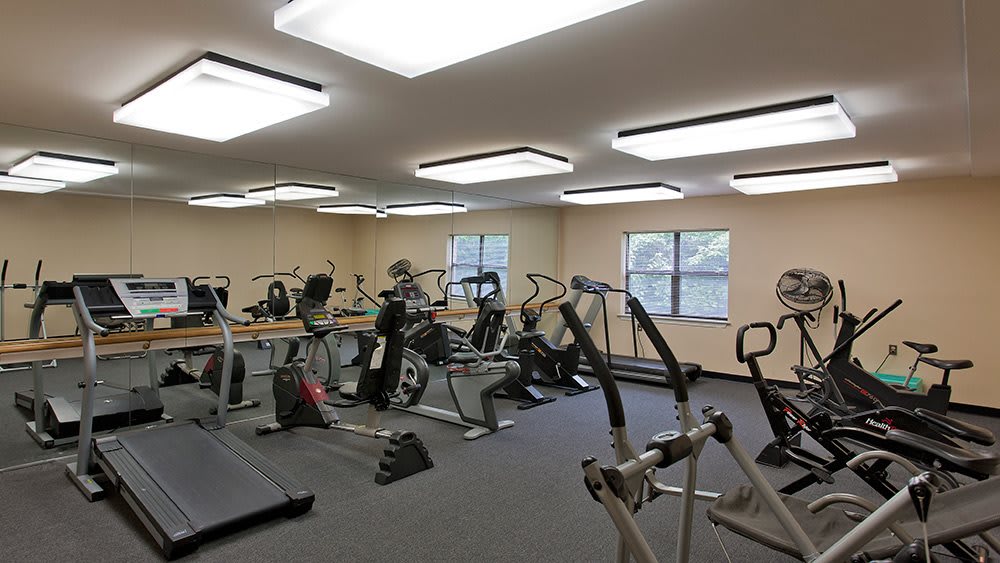 A well-equipped gym with various exercise machines and equipment.