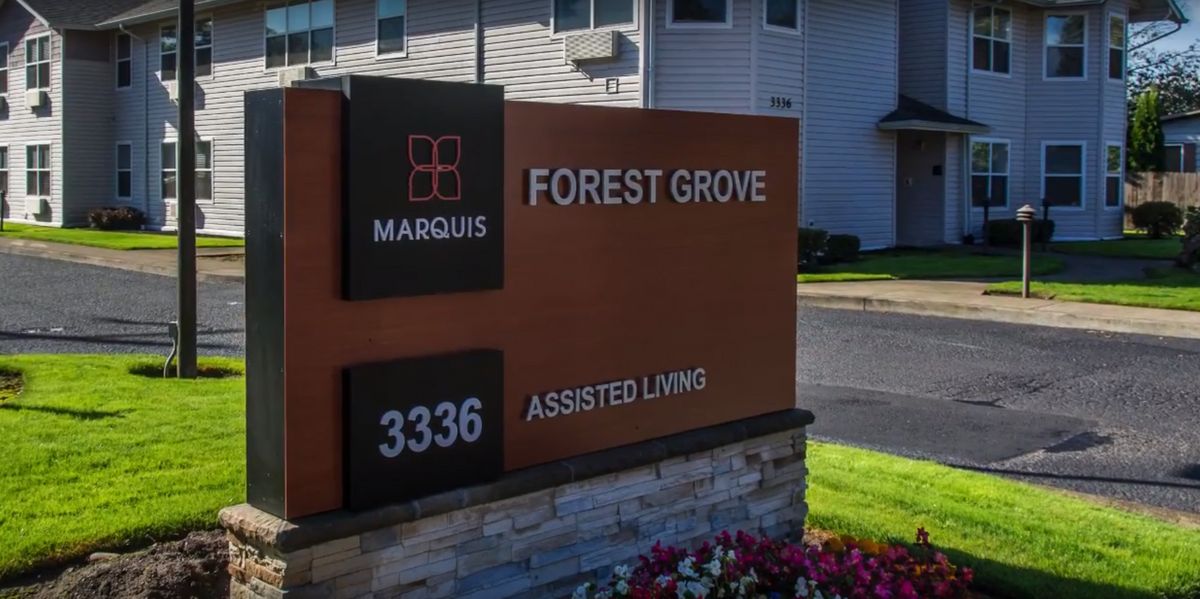 Sign for Marquis Forest Grove Assisted Living.