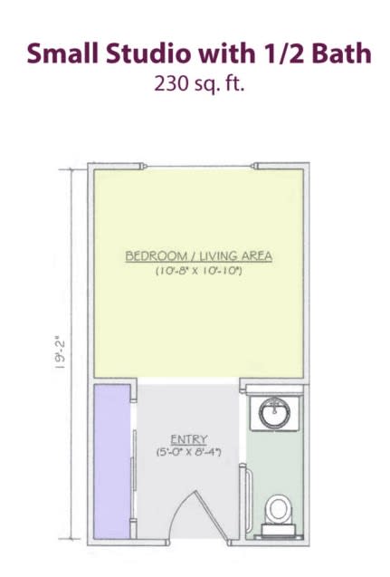 A simple floor plan showing room and kitchen layout with dimensions.