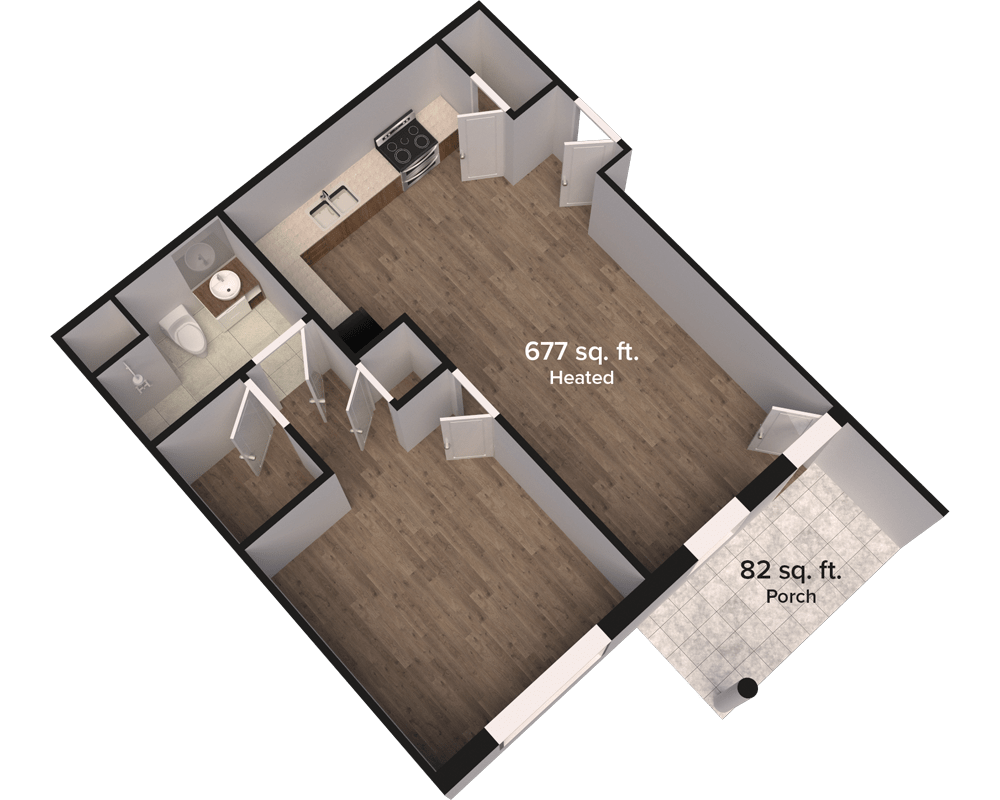 A floor plan showing the layout and dimensions of an apartment, including a patio area.