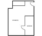 A simple floor plan showing a living area and a bathroom.