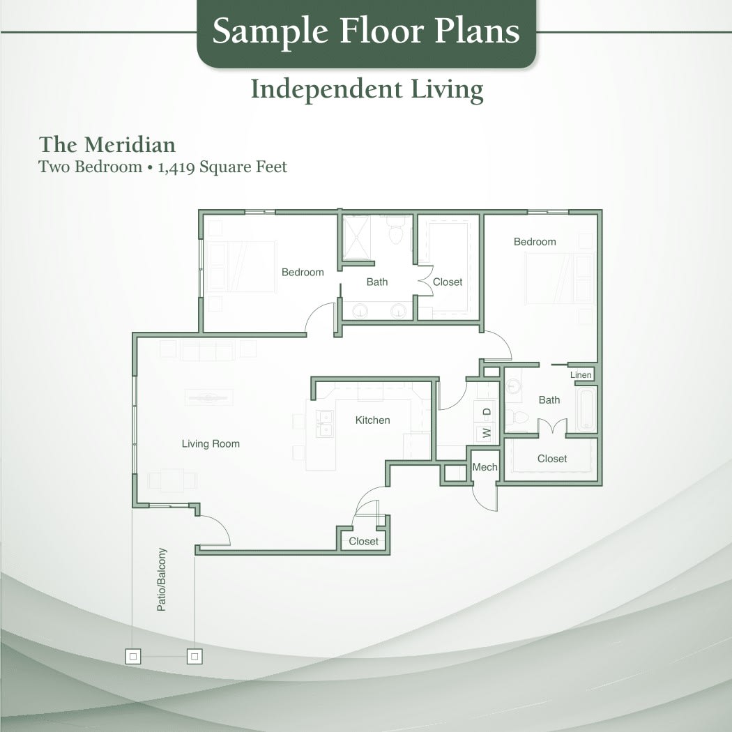 Sample floor plan for independent living with two bedrooms.