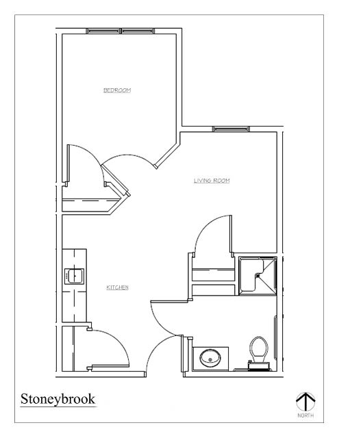 A simple architectural floor plan of an apartment layout.