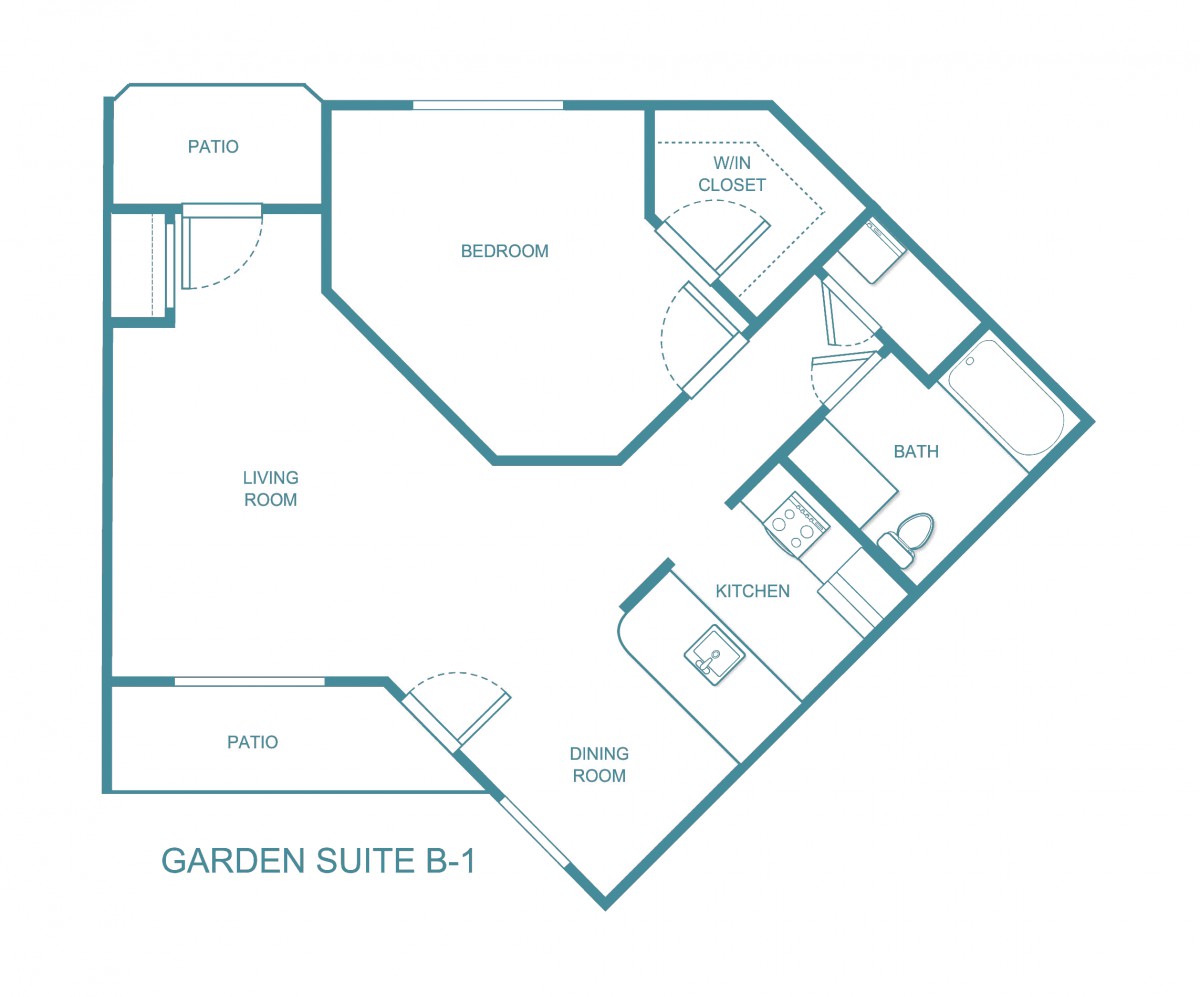 Garden Suite B-1 apartment floor plan layout.