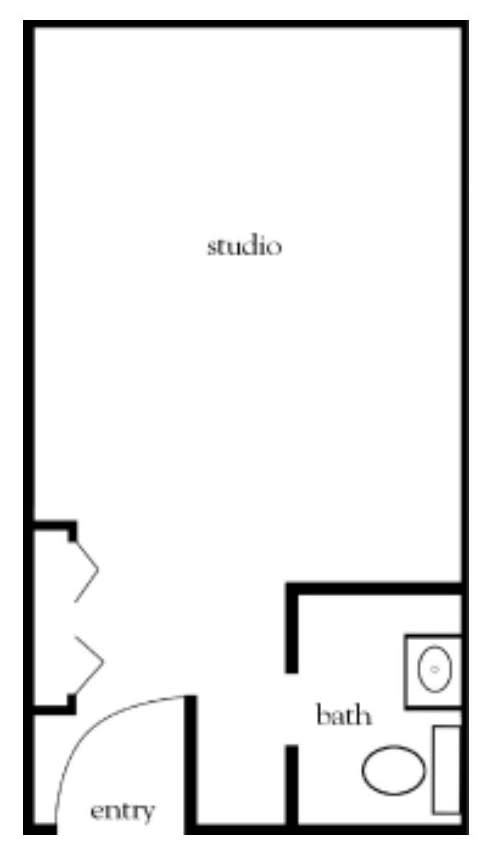 A floor plan of a studio apartment.