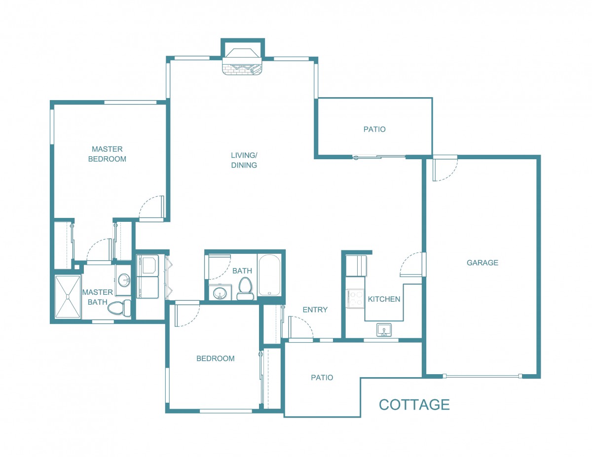 Floor plan of a cottage with detailed room layout.