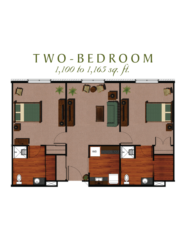 Floor plan of a two-bedroom apartment.
