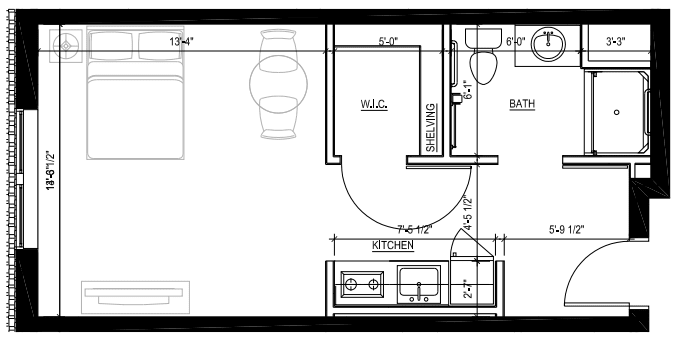 A detailed floor plan of a bathroom with labeled measurements and fixtures.