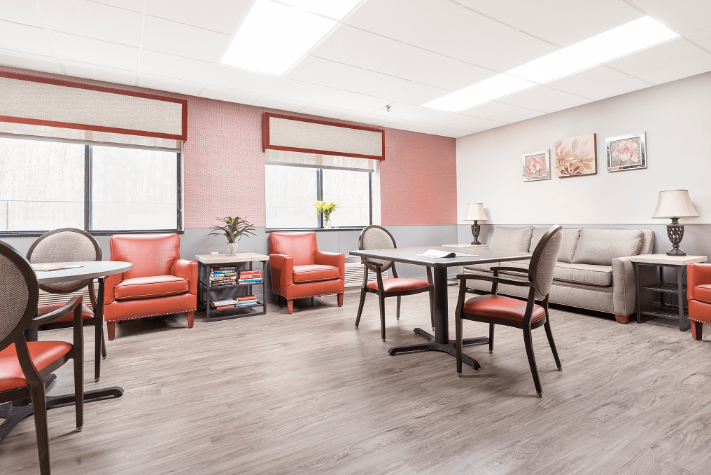 A modern living room with comfortable seating and stylish decor.