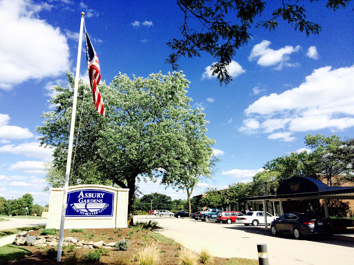 A sunny day showcasing a flag, a large tree, and vehicles parked along a road.