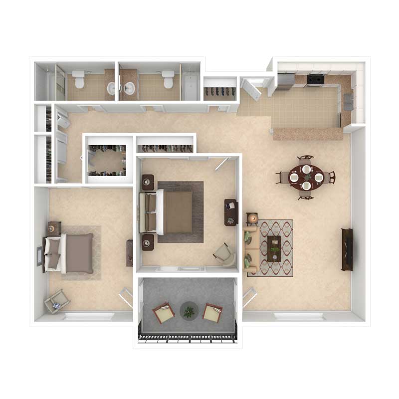 A detailed floor plan of a modern apartment with labeled rooms.