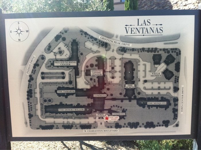 A map of the Las Ventanas community showing building layouts and pathways.