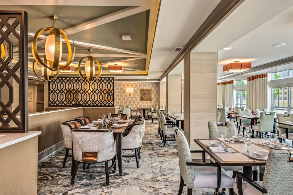 A modern and elegant restaurant interior with stylish decor and comfortable seating.