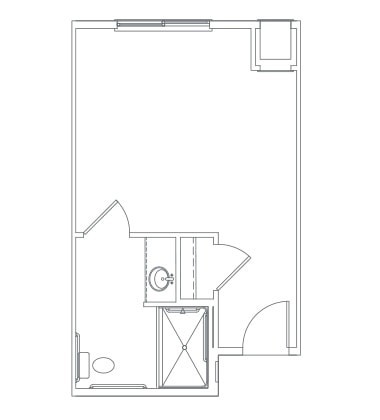 A simple floor plan showing a room with an attached bathroom.
