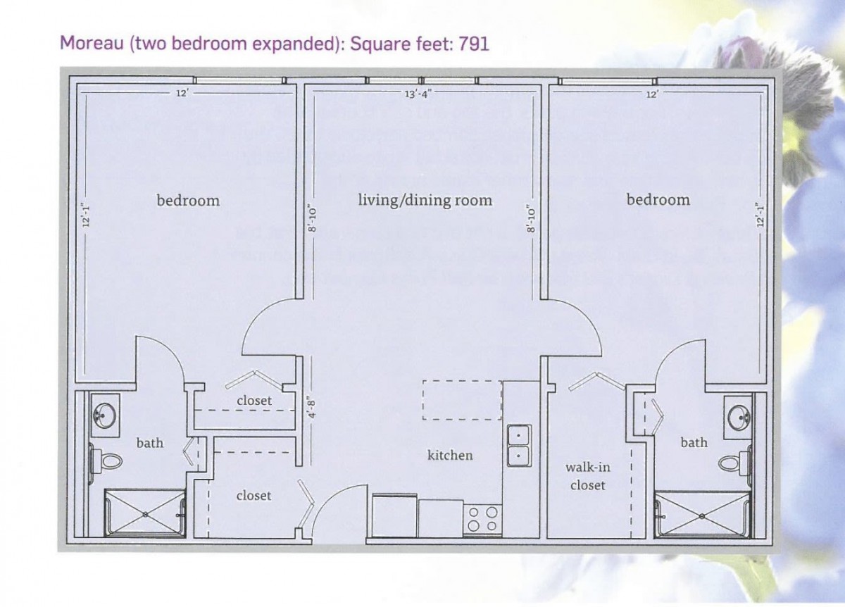 Floor plan of a two-bedroom apartment.