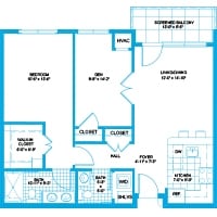 A detailed floor plan showing the layout of an apartment, including labeled rooms and dimensions.