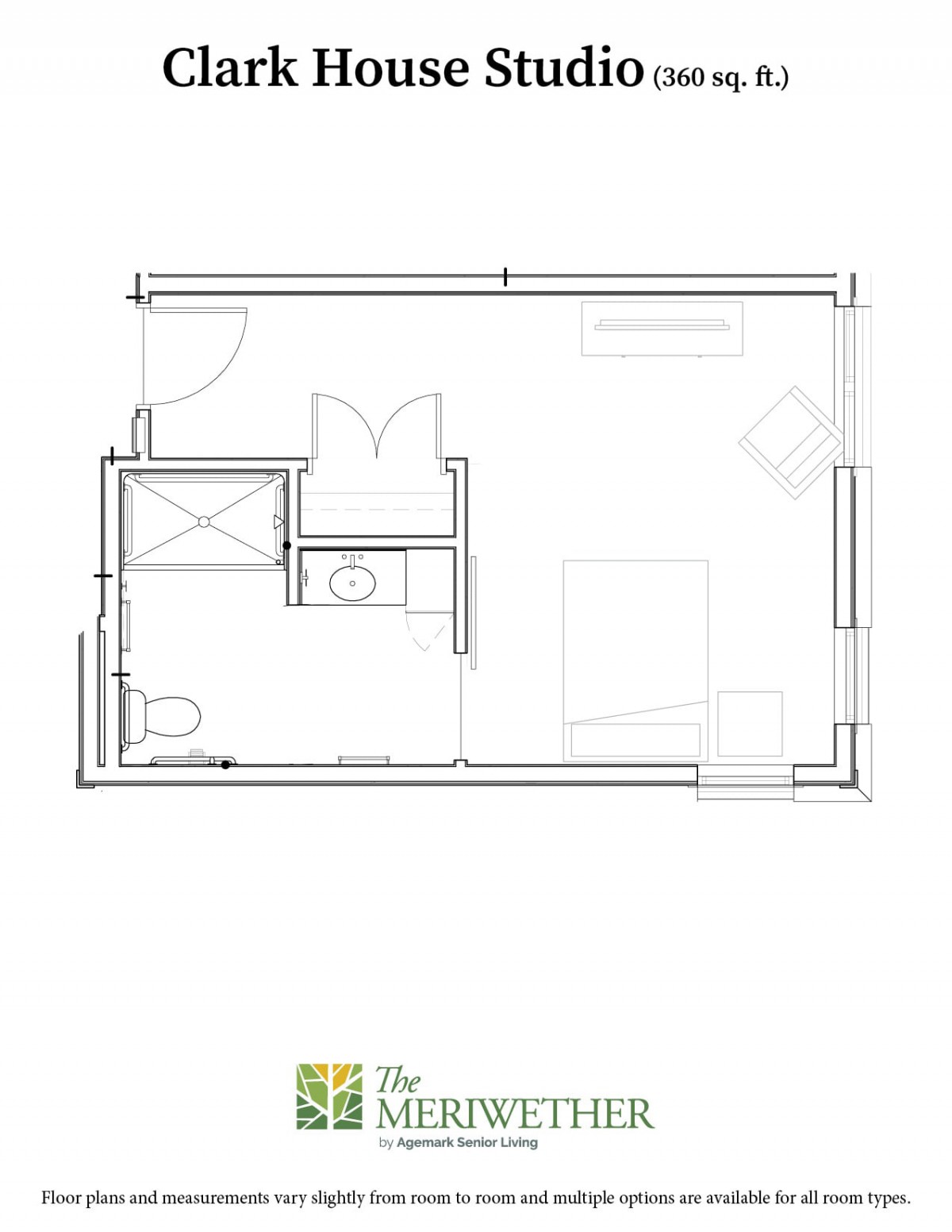 A simple floor plan layout showing a room with bathroom facilities.